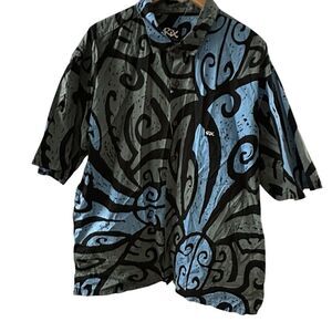 Rix ~ Mens Button Down shirt sleeved shirt-grey, blue, black pattern size 2XL